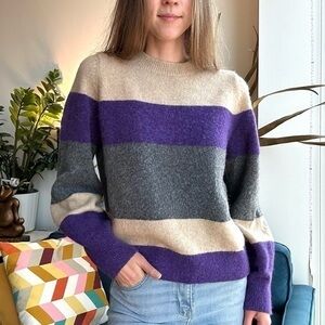 COS Alpaca Yak Blend Colorblock Purple Beige Relaxed Long Sleeve Sweater M